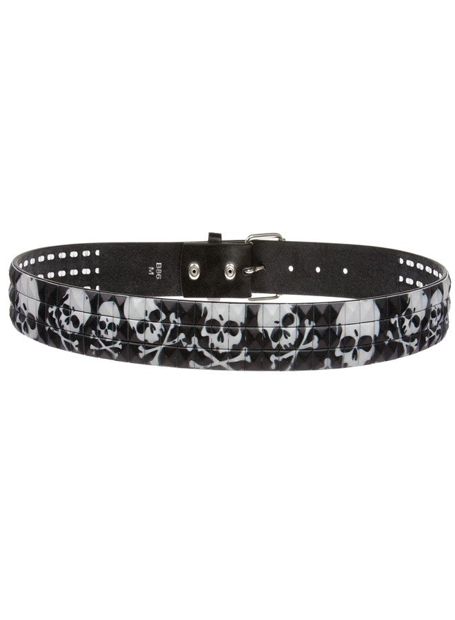 Beltiscool Snap On 1 1/2" Skull & Cross Bone Printed Punk Rock Studded Belt, Black | M - 35" - Image 3