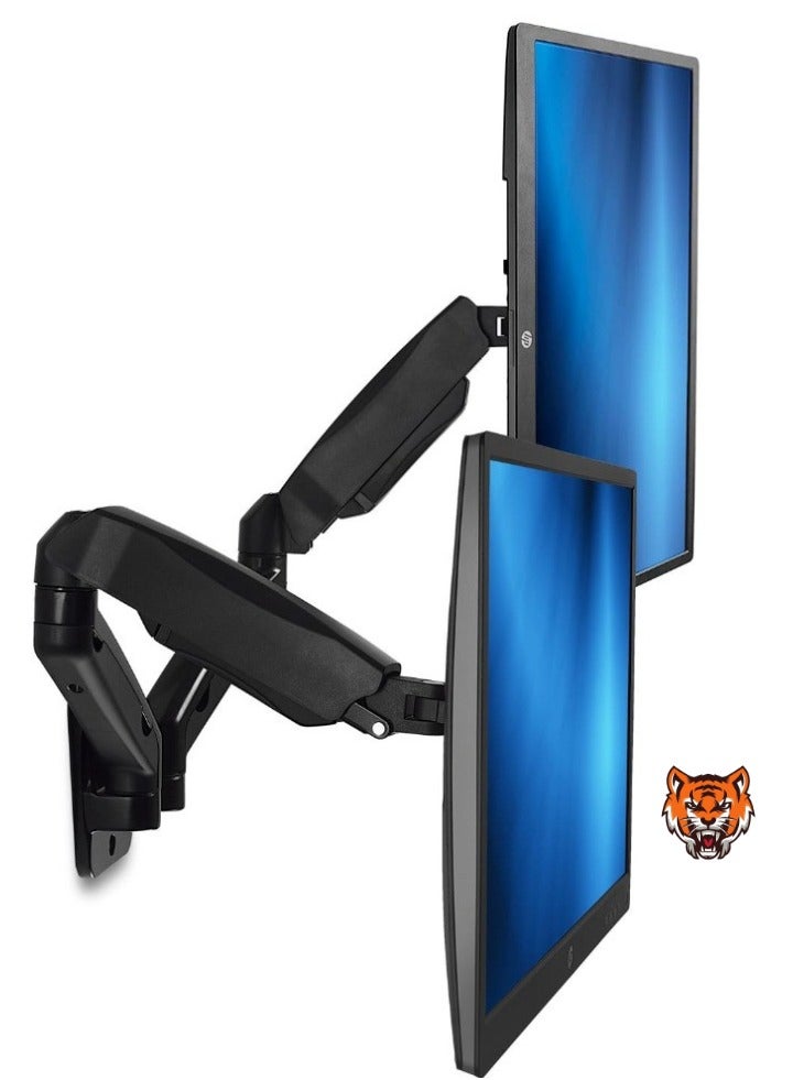 TIGER "Dual Arm Monitor Wall Mount with Height Adjustable Gas Spring Arms, Full Motion, VESA 75x75mm & 100x100mm Compatible, Fits 19''-27'' Screens"  - Image 2