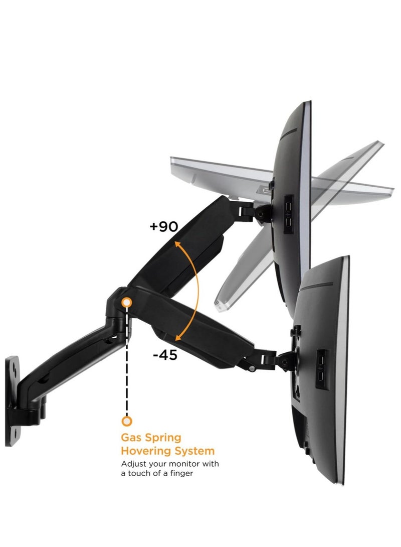 TIGER "Dual Arm Monitor Wall Mount with Height Adjustable Gas Spring Arms, Full Motion, VESA 75x75mm & 100x100mm Compatible, Fits 19''-27'' Screens"  - Image 5