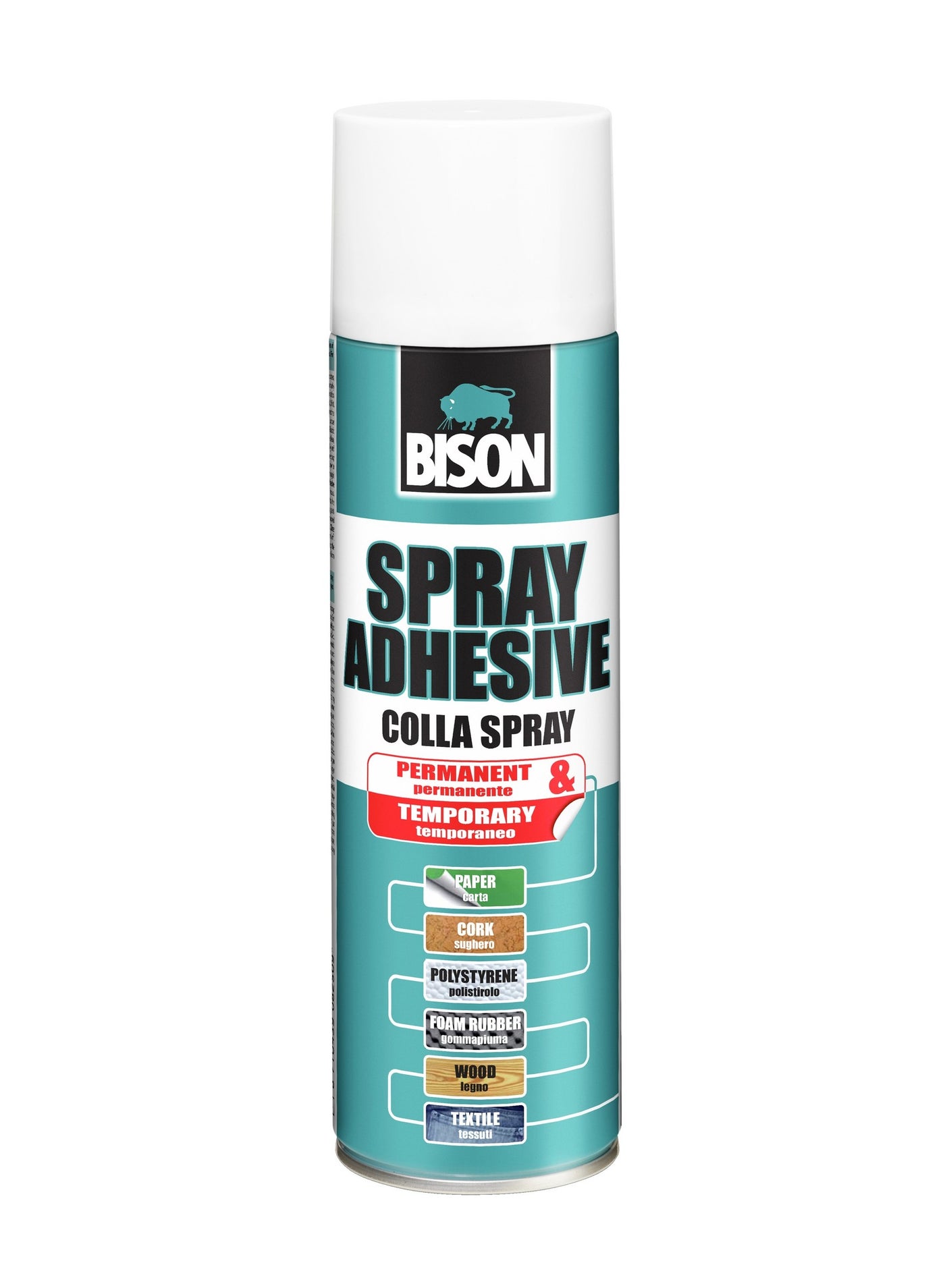 Bison Spray Adhesive 200 ml multipurpose universal glue, bonding either permanent or removable, for bonding paper, cardboard, collages, metal foils, leather, felt, many plastics, textiles, polystyrene foam, etc. with themselves and many other materials such as wood, ceramics, glass etc.