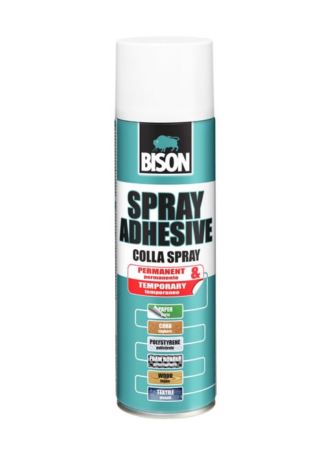 Bison Spray Adhesive 200 ml multipurpose universal glue, bonding either permanent or removable, for bonding paper, cardboard, collages, metal foils, leather, felt, many plastics, textiles, polystyrene foam, etc. with themselves and many other materials such as wood, ceramics, glass etc.