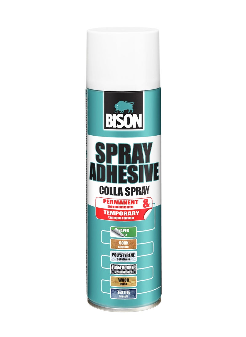 Bison Bison Spray Adhesive 200 ml multipurpose universal glue, bonding either permanent or removable, for bonding paper, cardboard, collages, metal foils, leather, felt, many plastics, textiles, polystyrene foam, etc. with themselves and many other materials such as wood, ceramics, glass etc.  - Image 1