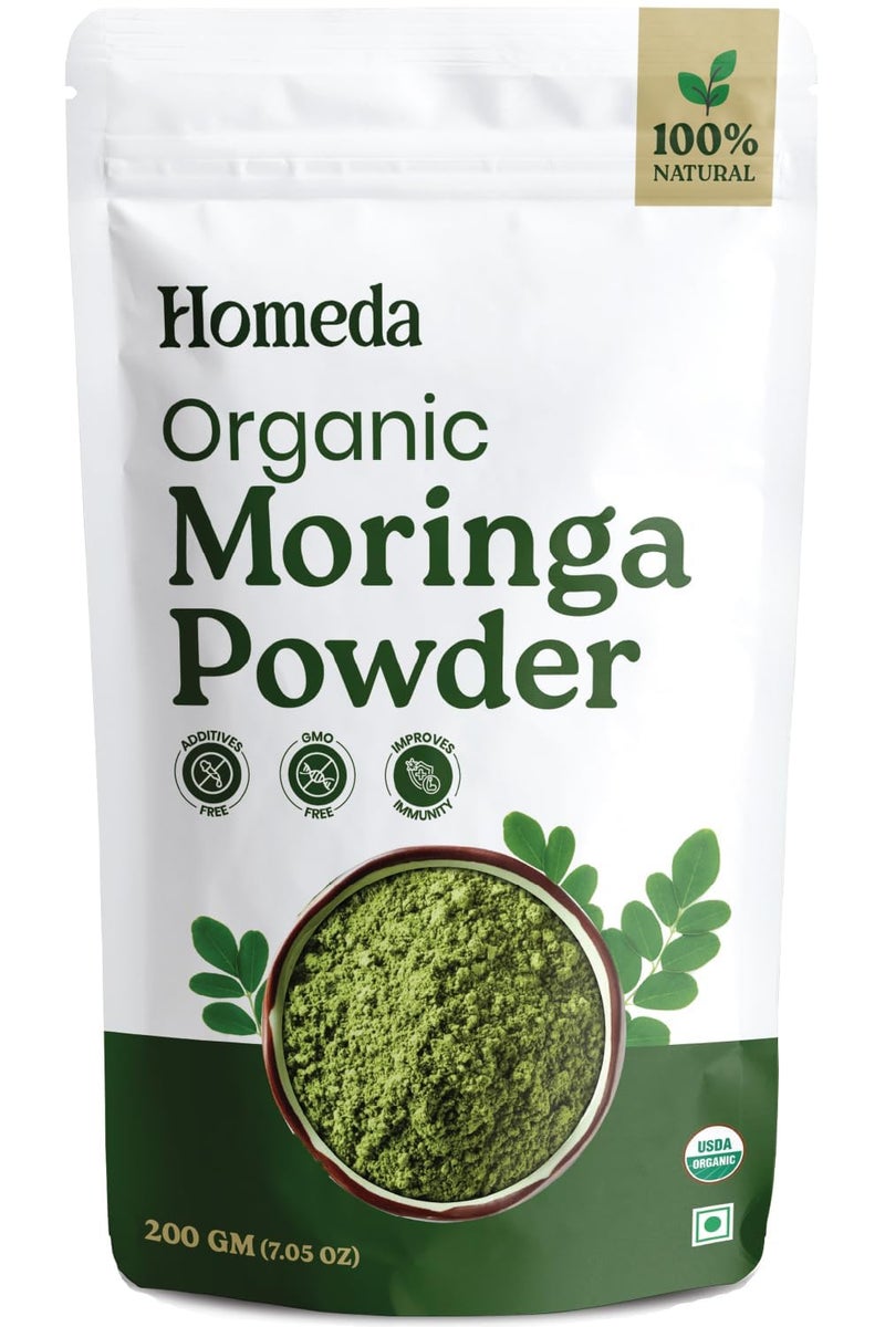 Homeda Organic Moringa Powder Superfood (200g) Moringa Leaves Powder for Weight Loss, Eating & Immunity, Height, Kids - Drumstick Juice, Murungai Keerai, Pure Fresh Munagaku Leaf Organic - Image 1