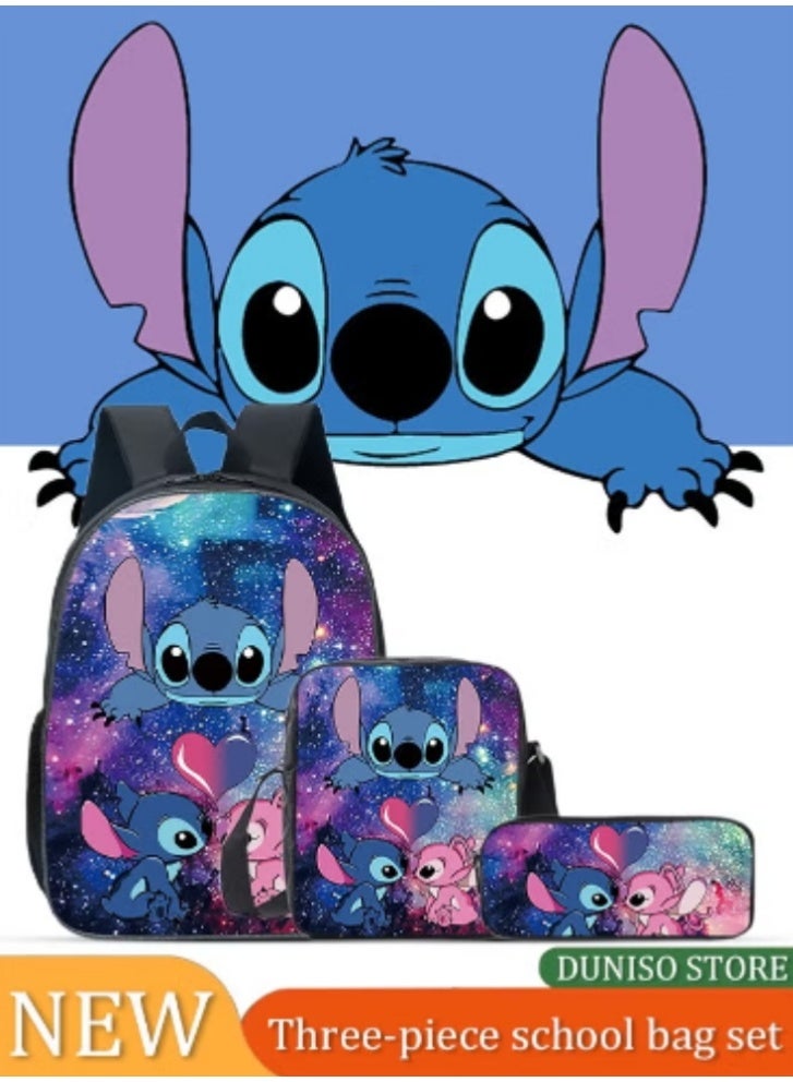 DUNISO Stitch School Bag Three - Piece Set | Starry Sky Print + Practical Set, Cute and Spacious - Image 1