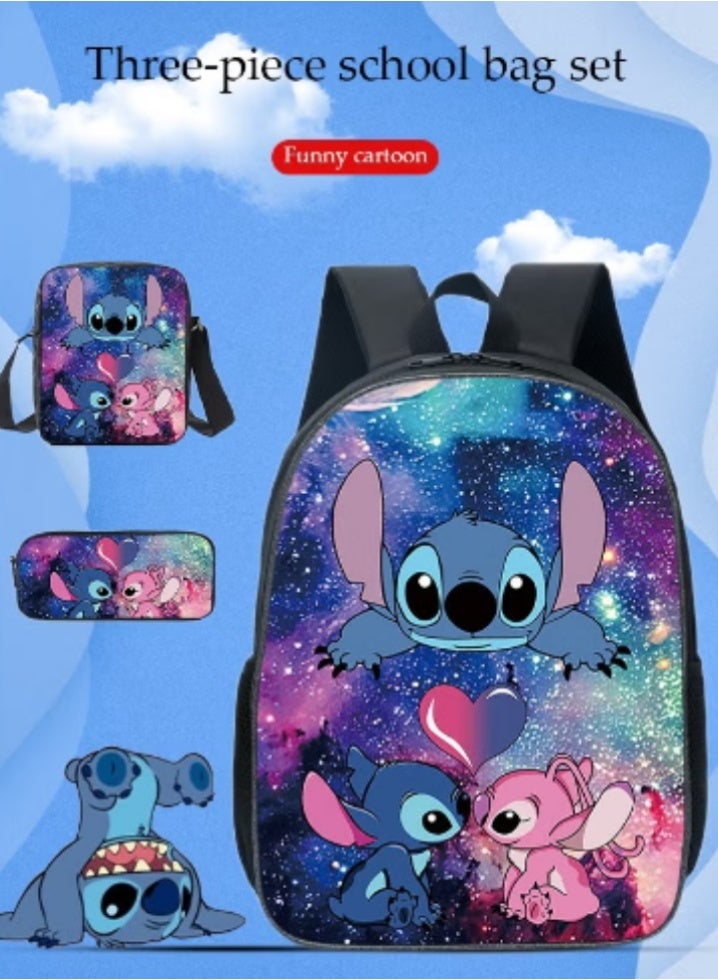 DUNISO Stitch School Bag Three - Piece Set | Starry Sky Print + Practical Set, Cute and Spacious - Image 2