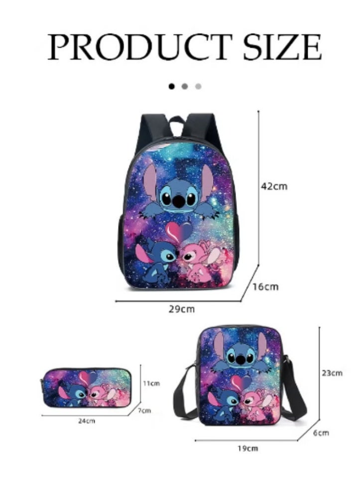 DUNISO Stitch School Bag Three - Piece Set | Starry Sky Print + Practical Set, Cute and Spacious - Image 3