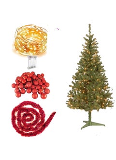 Forty Wings Forty Wings 2 FtFeet Artificial XmasChristmas Tree with Led Christmas Light and 12 Pcs Red Balls and Red 2 Pcs Tinsel Garland for Christmas X mas Decorations Xmas Tree 2 Ft Red Theme Tree 