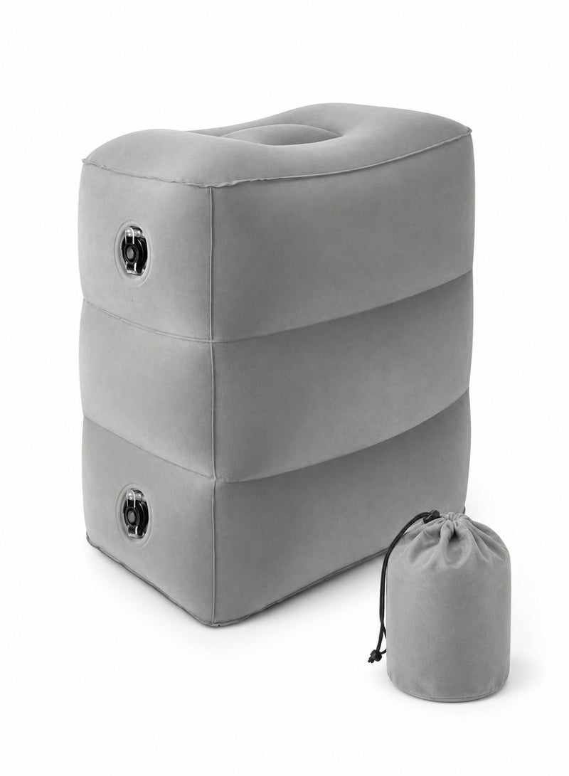 Maanys Inflatable Travel Foot Rest Pillow – Adjustable Portable Leg Support Cushion with Soft Flocked Surface, Quick Inflation Design & Compact Carry Bag for Airplane, Car, Train & Office Travel Comfort - Image 1