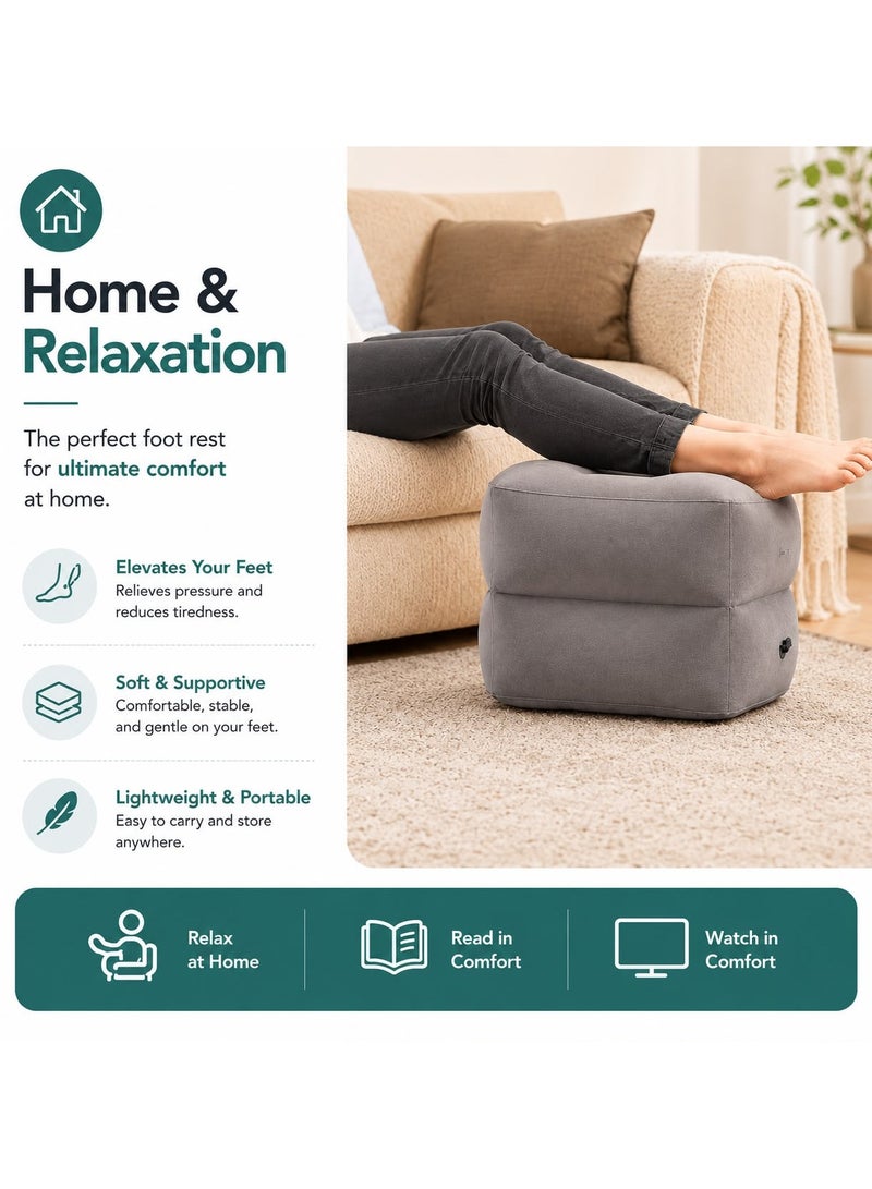Maanys Inflatable Travel Foot Rest Pillow – Adjustable Portable Leg Support Cushion with Soft Flocked Surface, Quick Inflation Design & Compact Carry Bag for Airplane, Car, Train & Office Travel Comfort - Image 3
