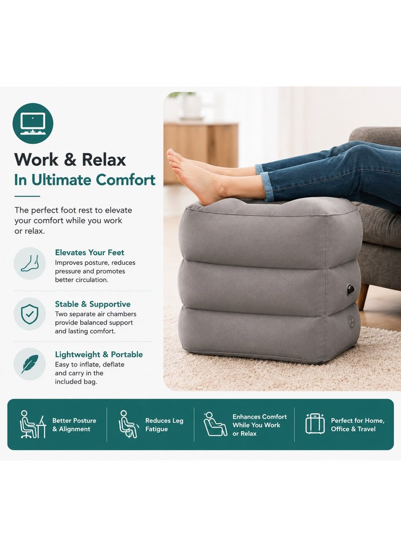 Maanys Inflatable Travel Foot Rest Pillow – Adjustable Portable Leg Support Cushion with Soft Flocked Surface, Quick Inflation Design & Compact Carry Bag for Airplane, Car, Train & Office Travel Comfort - Image 4