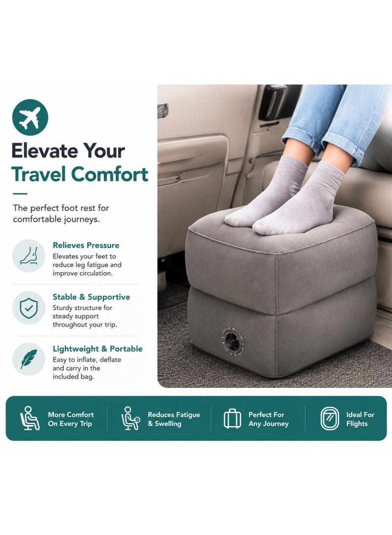 Maanys Inflatable Travel Foot Rest Pillow – Adjustable Portable Leg Support Cushion with Soft Flocked Surface, Quick Inflation Design & Compact Carry Bag for Airplane, Car, Train & Office Travel Comfort - Image 5
