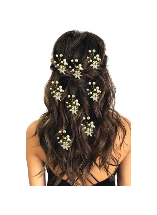 2207 Pearl Artificial Bridal Wedding/ Hair Flower Accessories For Women'S/ Gajra / Juda Pin/Juda Bun/Hair Clip/ Artificial Flowers For Hair / - Pack Of 8, White And Golden - pzsku/Z79F5657E78FB20AFC178Z/45/_/1733730067/3515a1e6-42f4-4e11-932f-6e6db6018d41