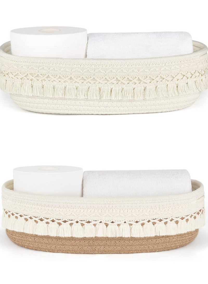 Handmade cotton rope woven tassel storage basket rectangular baby toy storage basket 2-piece set beige/coffee 33*15.2*10.2cm - Image 1