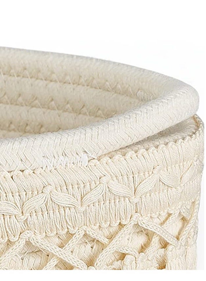 Handmade cotton rope woven tassel storage basket rectangular baby toy storage basket 2-piece set beige/coffee 33*15.2*10.2cm - Image 2