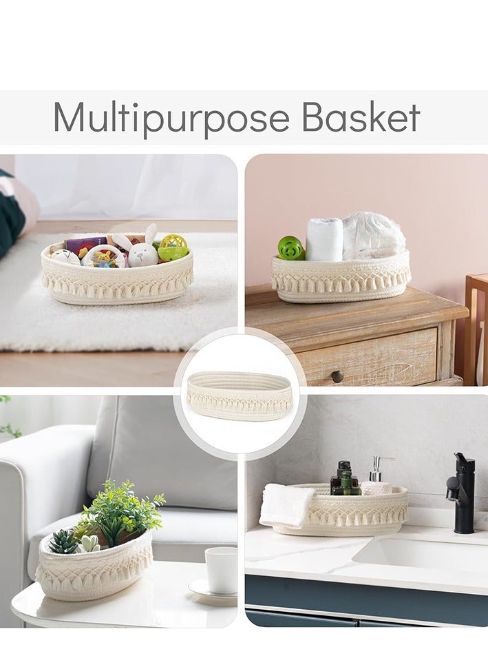 Handmade cotton rope woven tassel storage basket rectangular baby toy storage basket 2-piece set beige/coffee 33*15.2*10.2cm - Image 5
