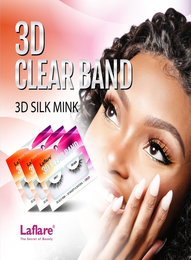Laflare Strip Lashes Look Like Eyelash Extensions Clear Band 3D Natural Look Volume Lashes Wipsy 3 Pack (LF-CB521X3) - Image 2