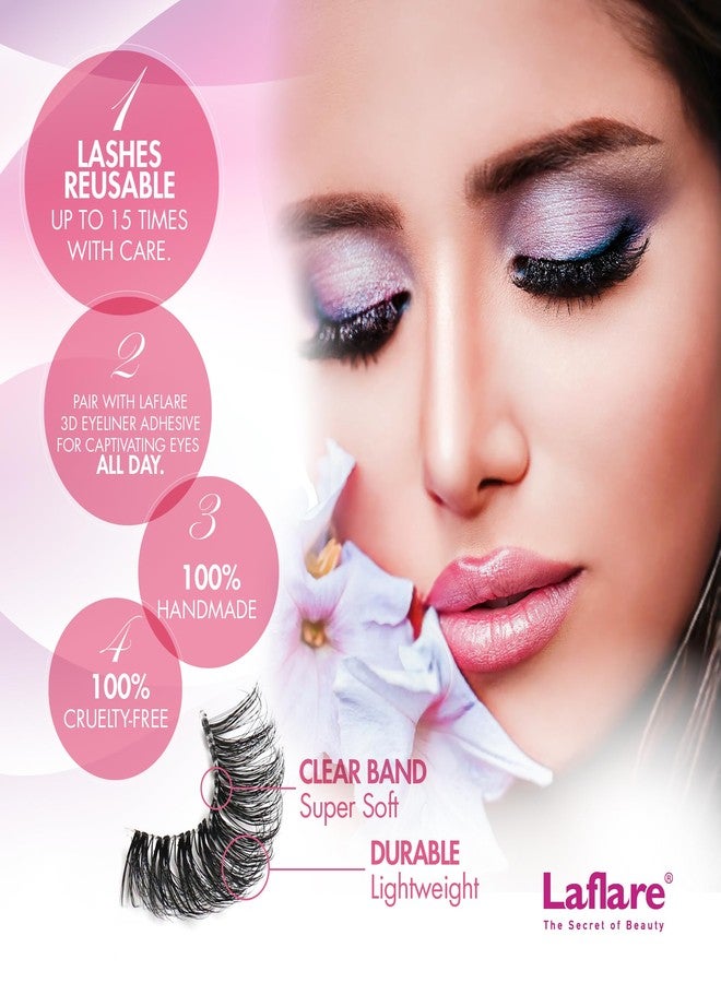 Laflare Strip Lashes Look Like Eyelash Extensions Clear Band 3D Natural Look Volume Lashes Wipsy 3 Pack (LF-CB521X3) - Image 5