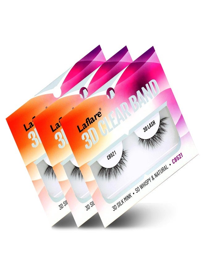 Laflare Strip Lashes Look Like Eyelash Extensions Clear Band 3D Natural Look Volume Lashes Wipsy 3 Pack (LF-CB521X3) - Image 1