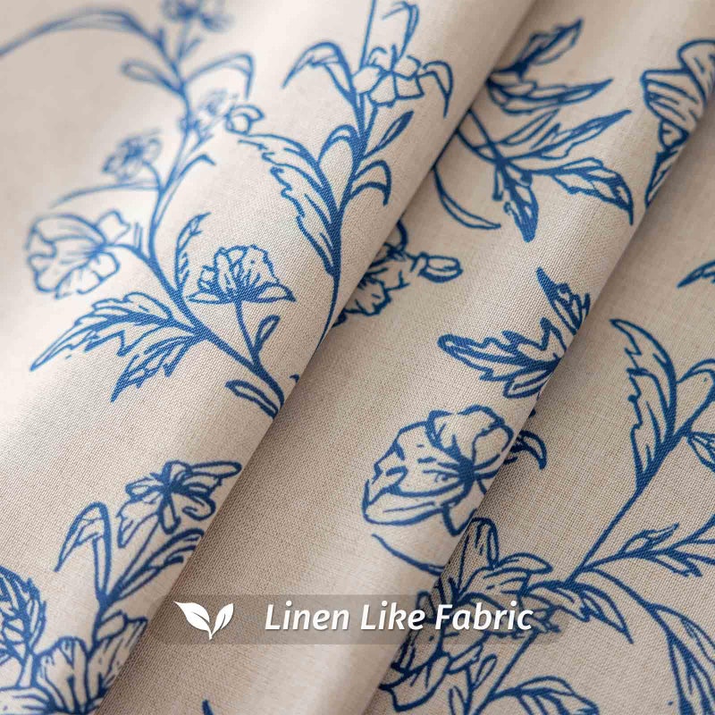 Qidordour Round Tablecloth, 60 inch Diameter, Faux Linen Table Cloth, Water Resistant Spill-Proof Wipeable Polyester Dining Table Cover for Kitchen Cafe Buffet Tabletop Decoration, Vintage Blue Floral - Image 2