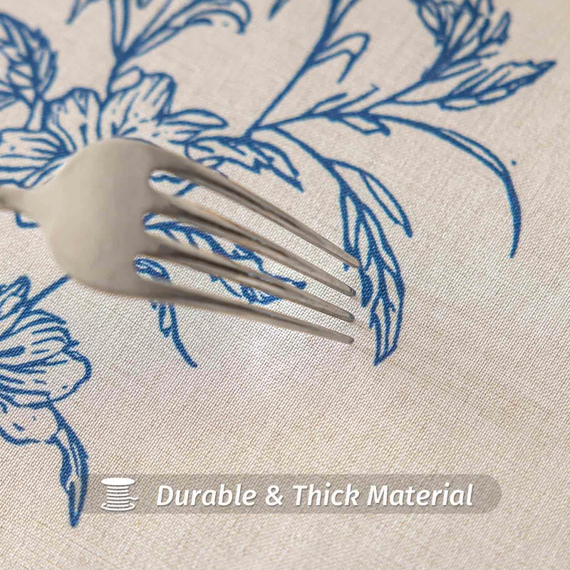 Qidordour Round Tablecloth, 60 inch Diameter, Faux Linen Table Cloth, Water Resistant Spill-Proof Wipeable Polyester Dining Table Cover for Kitchen Cafe Buffet Tabletop Decoration, Vintage Blue Floral - Image 5