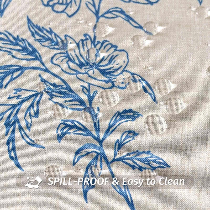 Qidordour Round Tablecloth, 60 inch Diameter, Faux Linen Table Cloth, Water Resistant Spill-Proof Wipeable Polyester Dining Table Cover for Kitchen Cafe Buffet Tabletop Decoration, Vintage Blue Floral - Image 4