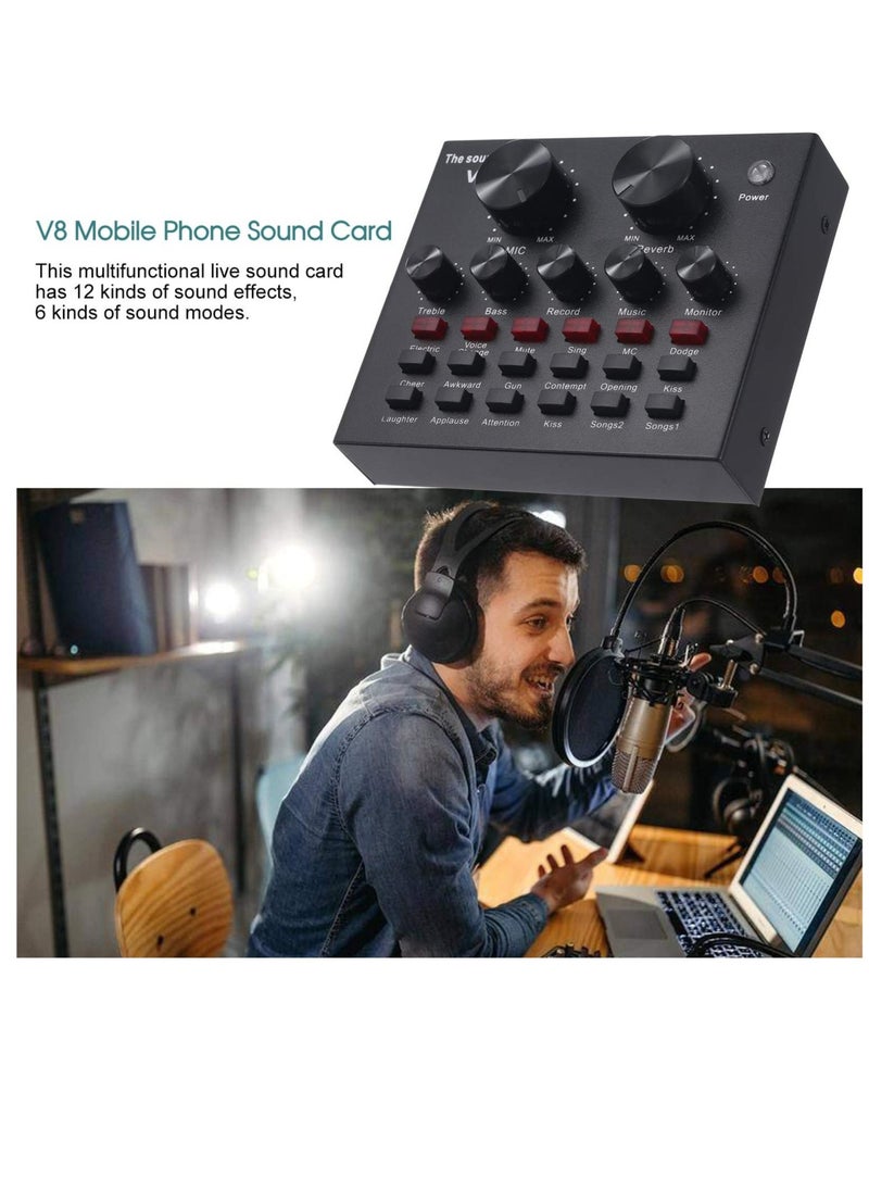 ELTRAZONE بطاقة صوت خارجية V8 Bluetooth Microphone Live USB DSP Chip - 12 تأثيرات صوتية للهاتف والكمبيوتر والبث الصوتي للكمبيوتر الشخصي  - Image 2