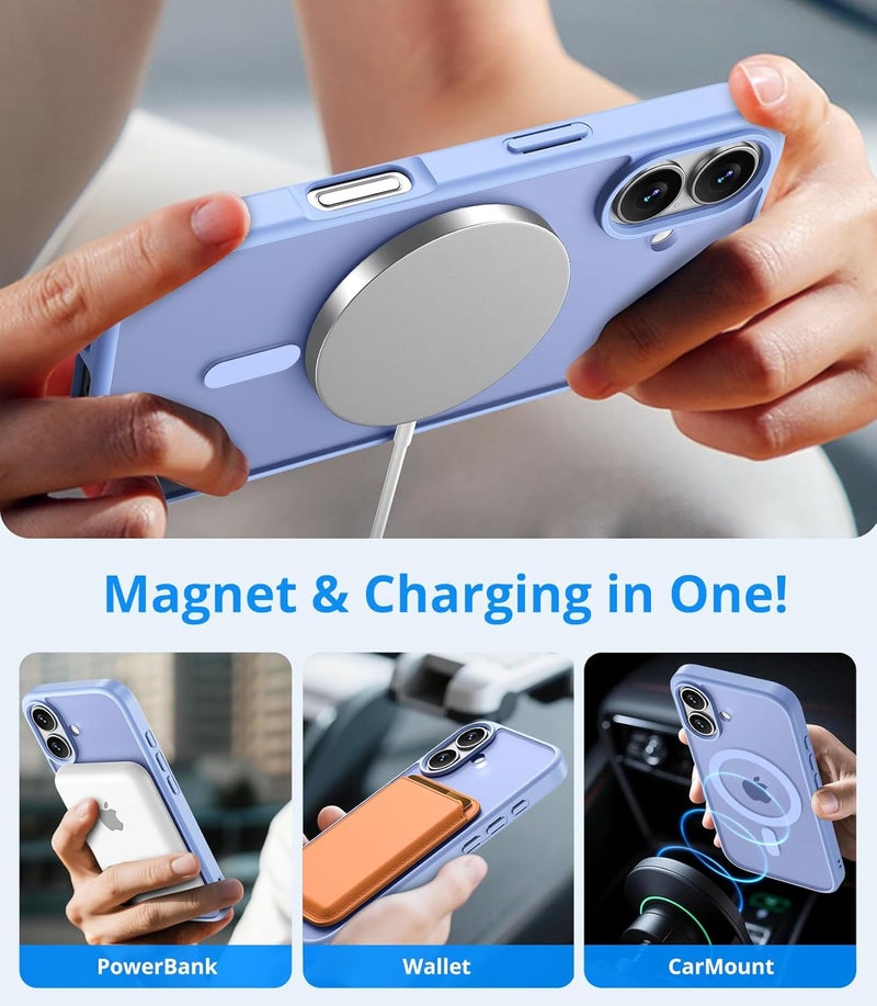 حافظة مغناطيسية لـ iPhone 16 مع زجاج واقي واحد متوافقة مع MagSafe حماية من السقوط وفق المعايير العسكرية ظهر غير لامع شفاف حافظة هاتف مقاومة للصدمات لـ iPhone 16 - Image 3