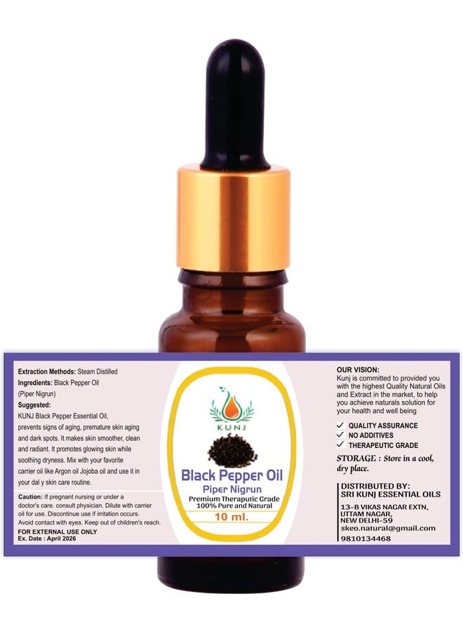 KUNJ Black Pepper Essential Oil 10ML (Piper nigrum) | Pure Steam Distilled Peppercorn Oil | Warm Spicy Aroma for Aromatherapy, Diffuser, Massage Blends & Cosmetic Formulation - Image 4