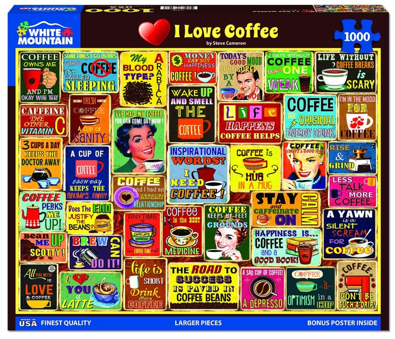 White Mountain Puzzles - I Love Coffee - 1000 Piece Jigsaw Puzzle for Adults - Image 2