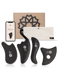 Large Gua Sha Stone Set of 4 - Bian Stone Gua Sha Facial Tools for Glowing Massage - Gua Sha Body Tool and Massage Set for Daily Skincare Routine - Guasha Tool for Face and Body by Hana Emi