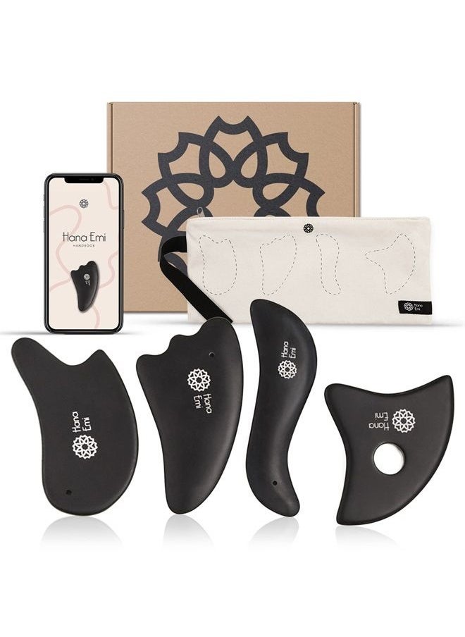 Hana Emi - Large Gua Sha Stone Set of 4 - Bian Stone Gua Sha Facial Tools for Glowing Massage - Gua Sha Body Tool and Massage Set for Daily Skincare Routine - Guasha Tool for Face and Body by Hana Emi - Image 1