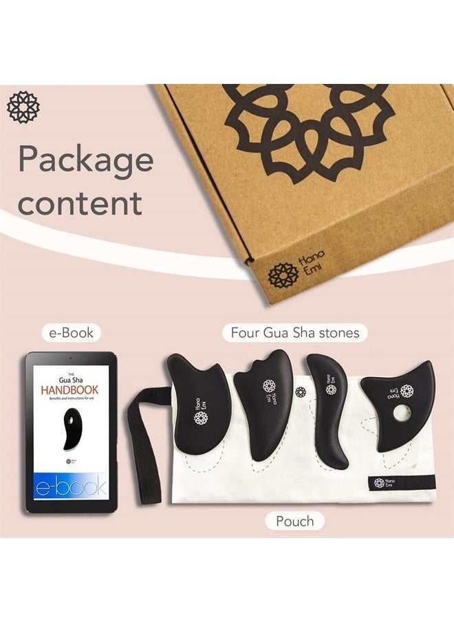 Hana Emi - Large Gua Sha Stone Set of 4 - Bian Stone Gua Sha Facial Tools for Glowing Massage - Gua Sha Body Tool and Massage Set for Daily Skincare Routine - Guasha Tool for Face and Body by Hana Emi - Image 1