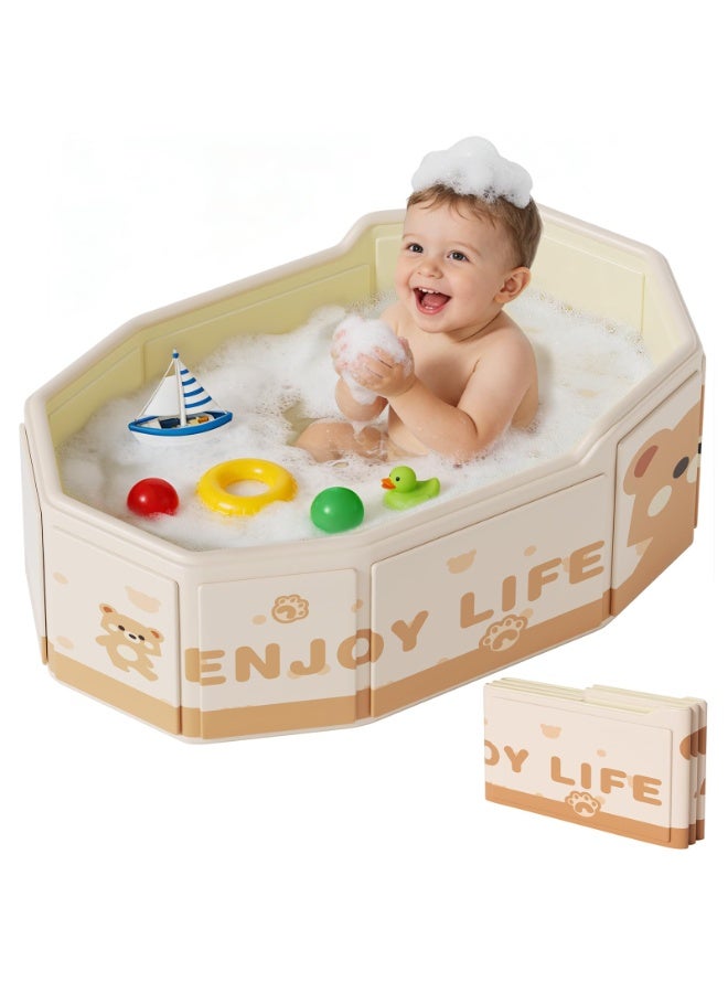 NIUB Foldable Bathtub for Baby, Portable Shower Bath Tub with Drain Plug, Non-Slip Base, Cartoon Bear Pattern, for Newborns to 4 years old Boys and Girls, Ideal for Travel, Hotel, RV and Road Trips