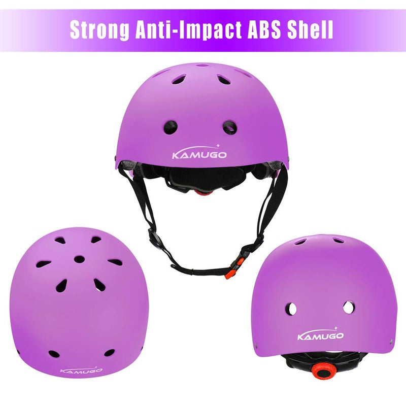 KAMUGO Kids Adjustable Helmet, with Sports Protective Gear Set Knee Elbow Wrist Pads for Toddler Age 3-8 Boys Girls, Bike Skateboard Hoverboard Scooter Rollerblading Helmet Set (Purple) - Image 2