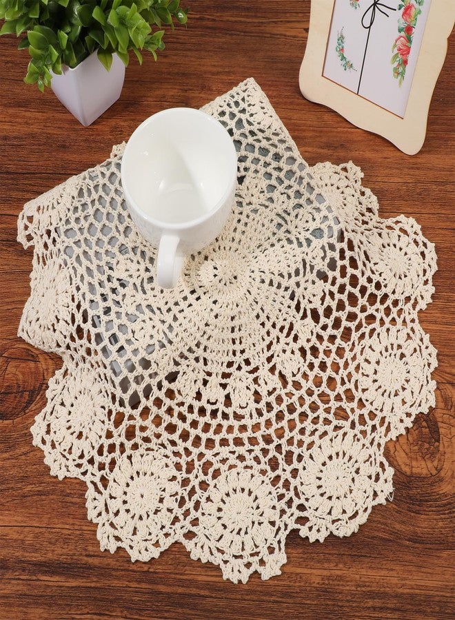 Eldraqth Lace Dollies for Tables, 15.7 Inch Large Round Cotton Crochet Doilies Handmade Vintage Lace Placemats Knitted Tablecloth for Home Kitchen Dining Room Wedding Party Decoration (Beige) - Image 3