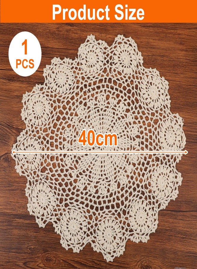 Eldraqth Lace Dollies for Tables, 15.7 Inch Large Round Cotton Crochet Doilies Handmade Vintage Lace Placemats Knitted Tablecloth for Home Kitchen Dining Room Wedding Party Decoration (Beige) - Image 2