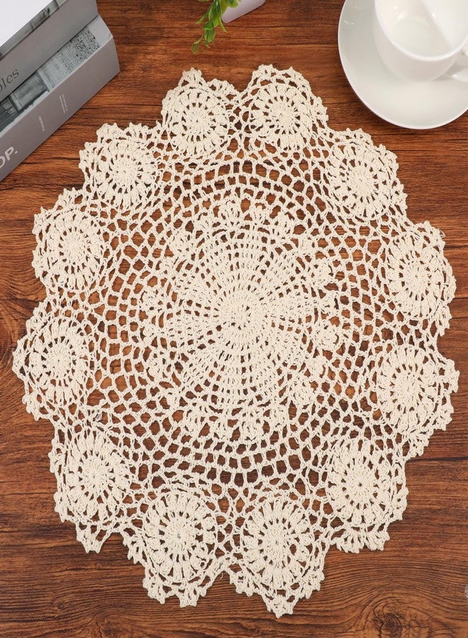 Eldraqth Lace Dollies for Tables, 15.7 Inch Large Round Cotton Crochet Doilies Handmade Vintage Lace Placemats Knitted Tablecloth for Home Kitchen Dining Room Wedding Party Decoration (Beige) - Image 1