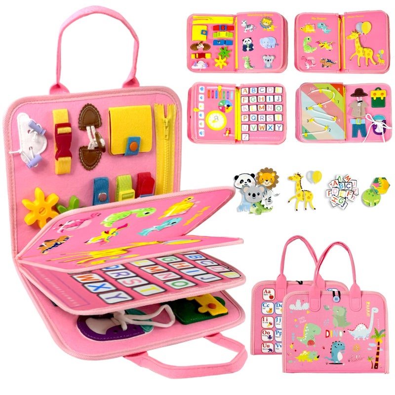 Qizfun Toddler Busy Board Montessori Toys Sensory Busy Book Educational Learning Travel Toy for Airplane Car Keeps Toddlers Engaged Birthday Gifts for Toddler Girls - Image 2