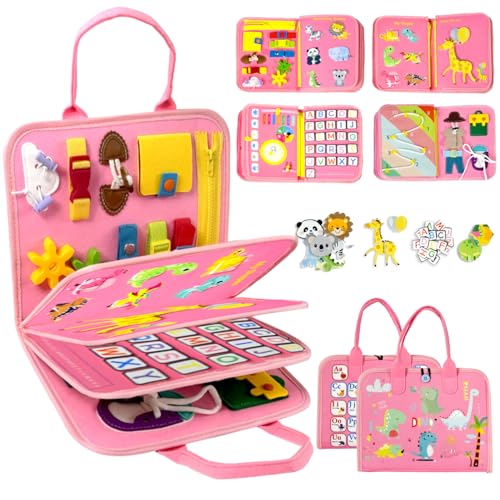 Qizfun Toddler Busy Board Montessori Toys Sensory Busy Book Educational Learning Travel Toy for Airplane Car Keeps Toddlers Engaged Birthday Gifts for Toddler Girls - Image 1
