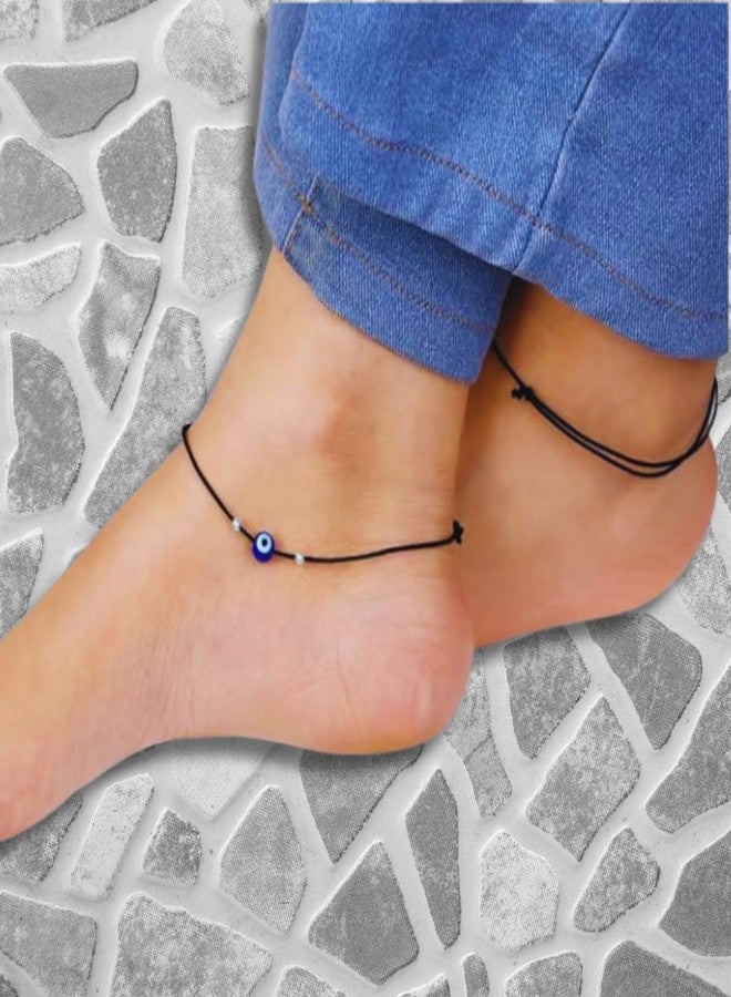 DARSHRAJ Sterling silver Anklet For Girls | Nazariya Thread Payal For Women | Evil Eye | Nazar Battu | Black | Blue | Adjustable Free Size - Image 4