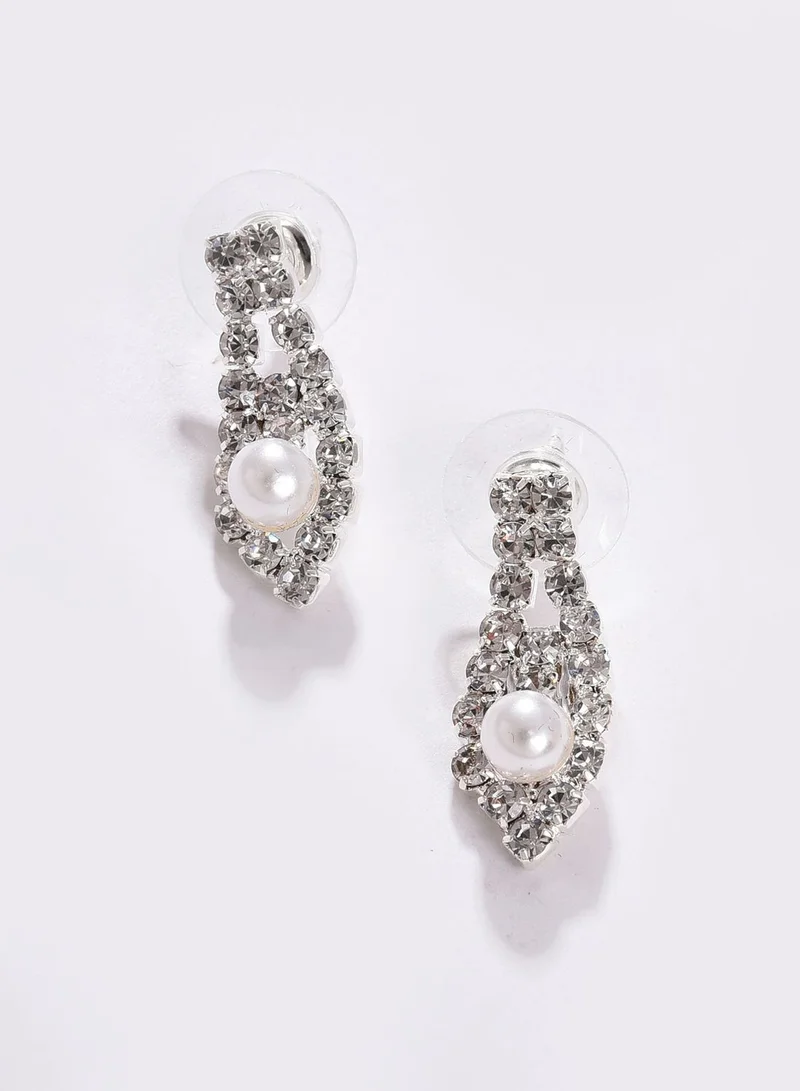 SOHI Pack of 3 Silver Plated American Diamond Necklace and Earring Set