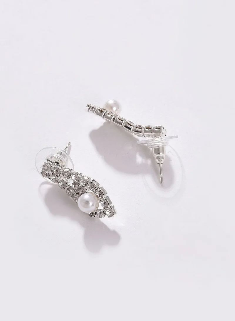SOHI Pack of 3 Silver Plated American Diamond Necklace and Earring Set