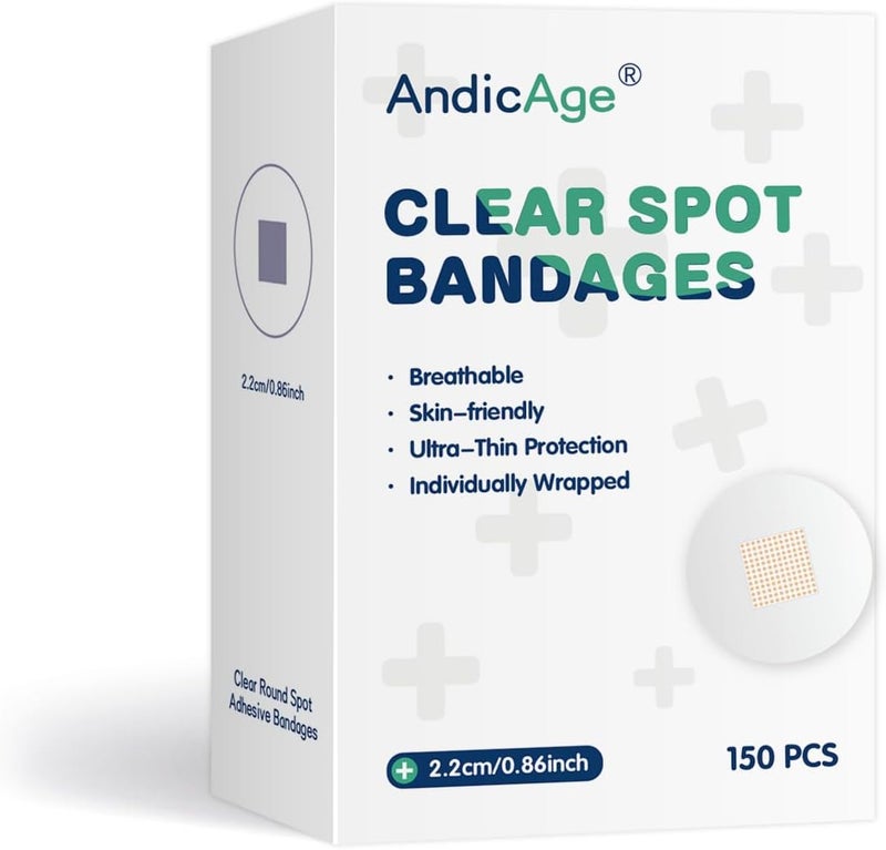 Adhesive Spot Bandage 150pcs Flexible Fabric Adhesive Bandages Round PE Bandage for Wound Care and Hides Skin Spots (0.98 inch)