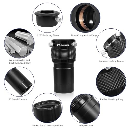 Astromania Barlow Lens 2X, 2 Inch Barlow Lens Fully Multi-Coated Metal for Telescopes Premium Dual Power ED Glass Telescope Accessory with Internal Brass Ring for 2 inch & 1.25 inch Telescope Eyepiece - Image 3
