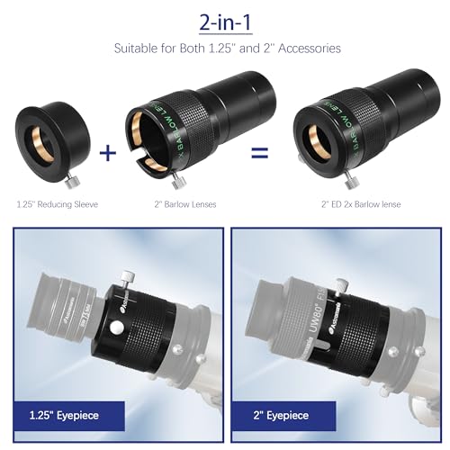 Astromania Barlow Lens 2X, 2 Inch Barlow Lens Fully Multi-Coated Metal for Telescopes Premium Dual Power ED Glass Telescope Accessory with Internal Brass Ring for 2 inch & 1.25 inch Telescope Eyepiece - Image 5