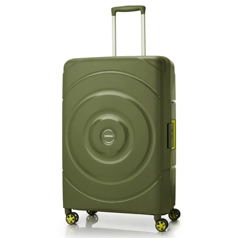 American Tourister Circurity Suitcase, Check-In Size 77 cm / 28 inch, 4 Spinner Wheels, Hard Top, Polypropylene, Olive|Scratch & Impact Resistant Material|Lightweight|XtraSecu™ 3 Point Locking System|TSA Lock - 3 Years International Warranty