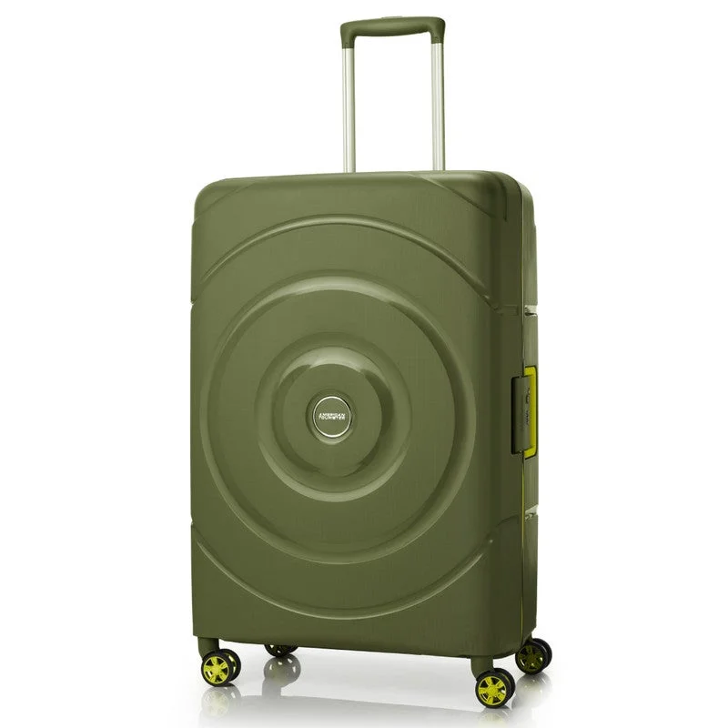 AMERICAN TOURISTER Circurity Suitcase, Check-In Size 77 cm / 28 inch, 4 Spinner Wheels, Hard Top, Polypropylene, Olive|Scratch & Impact Resistant Material|Lightweight|XtraSecu™ 3 Point Locking System|TSA Lock - 3 Years International Warranty