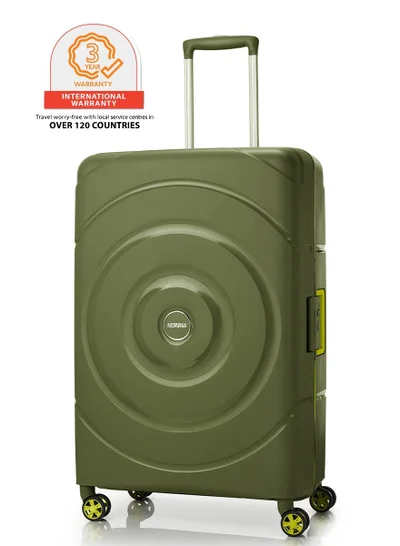 AMERICAN TOURISTER Circurity Suitcase, Check-In Size 77 cm / 28 inch, 4 Spinner Wheels, Hard Top, Polypropylene, Olive|Scratch & Impact Resistant Material|Lightweight|XtraSecu™ 3 Point Locking System|TSA Lock - 3 Years International Warranty