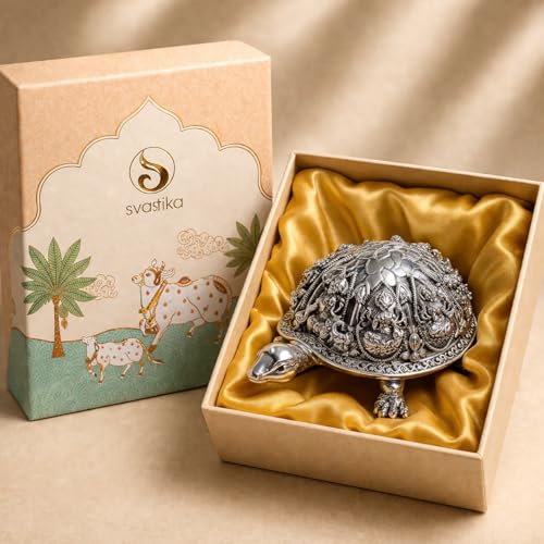 Svastika Silver-Plated Ashtalakshmi Kurma Tortoise | 3.5 Inch Vastu Idol with 8 Lakshmi Avatars for Wealth & Prosperity | Spiritual Home Decor - Image 1