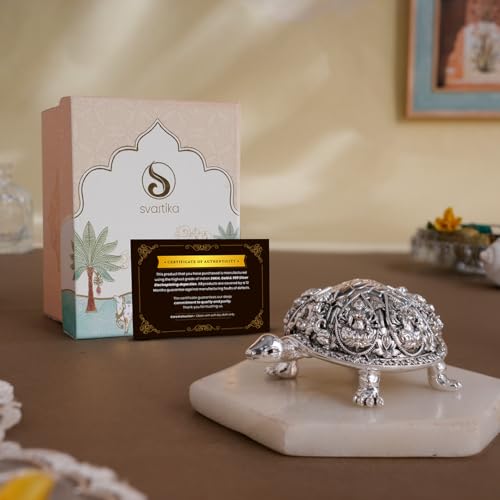 Svastika Silver-Plated Ashtalakshmi Kurma Tortoise | 3.5 Inch Vastu Idol with 8 Lakshmi Avatars for Wealth & Prosperity | Spiritual Home Decor - Image 2